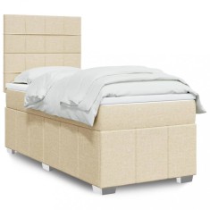 vidaXL Pat box spring cu saltea, crem, 90x200 cm, textil foto