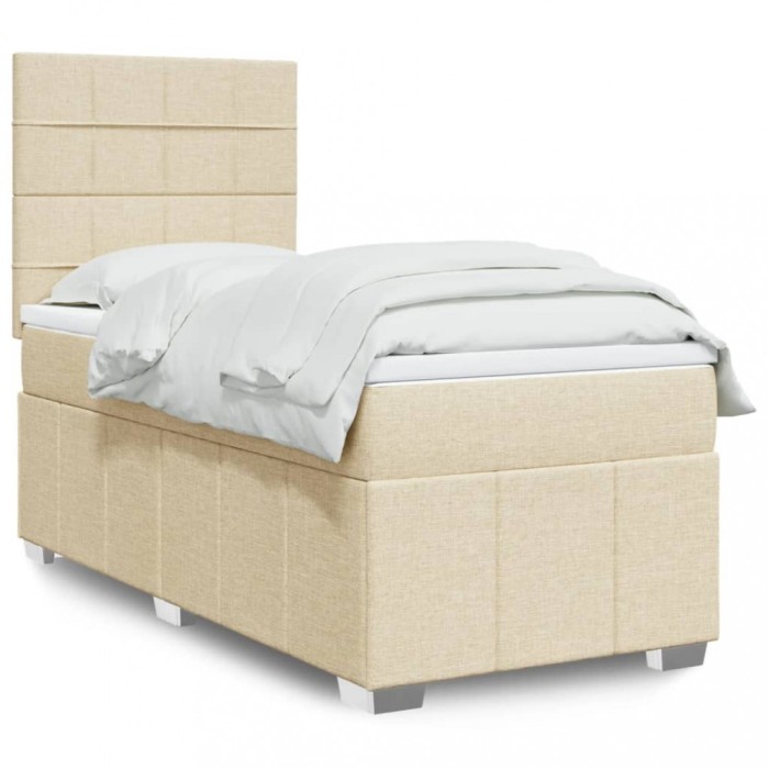 vidaXL Pat box spring cu saltea, crem, 90x200 cm, textil 3291556