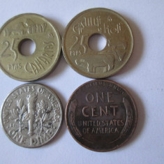 Lot 4 monede:Spania,U.S.A. vedeți imaginile