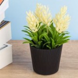 Ghiveci Decorativ cu Planta Artificiala cu Flori Albe, Negru, Plastic, &Oslash;6x14cm, CMCLASS
