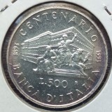 (A389) MONEDA DIN ARGINT ITALIA - 500 LIRE 1993, CENTENARUL BANCII ITALIEI, RARA, Europa
