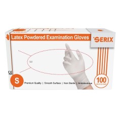 Cutie 100x Manusi Latex, Serix, de Unica Folosinta, Texturate, Usor Pudrate, Albe, Marimea S