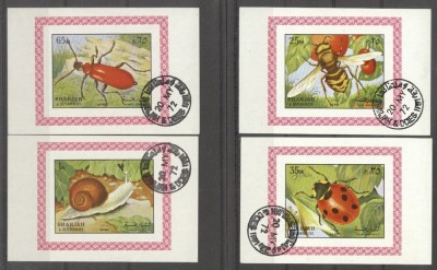 Sharjah 1972 Insects, Bees, 4 mini imperf.sheet, used AI.026 foto