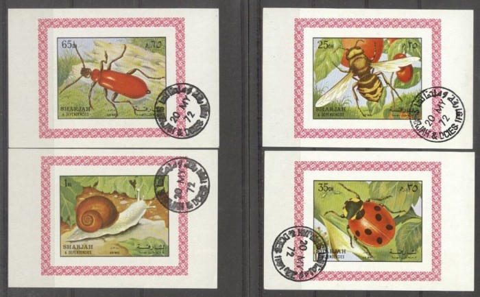 Sharjah 1972 Insects, Bees, 4 mini imperf.sheet, used AI.026