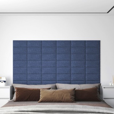 Panouri de perete, 12 buc., albastru, 30x15 cm, textil, 0,54 m&amp;sup2; foto