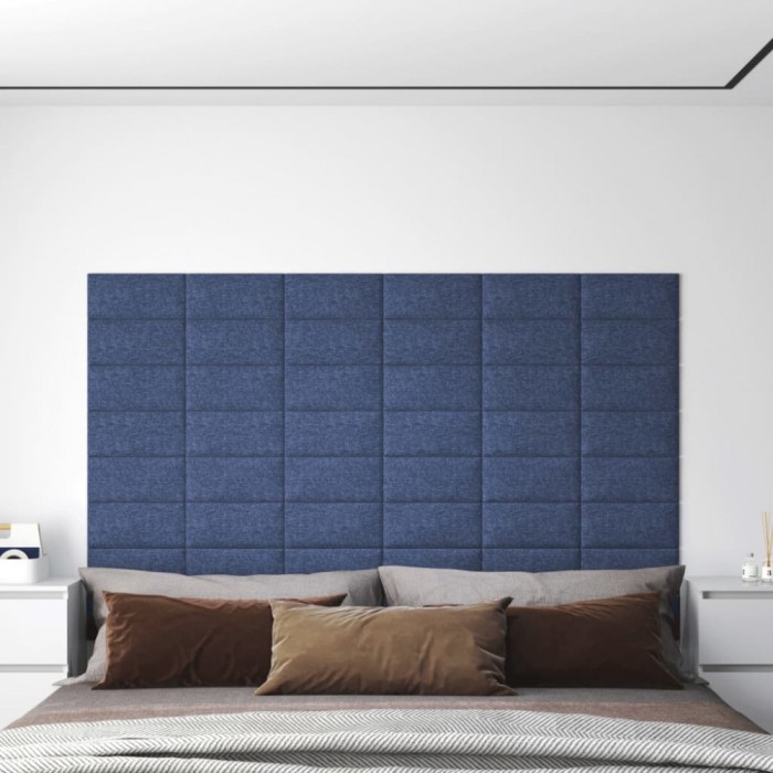 Panouri de perete, 12 buc., albastru, 30x15 cm, textil, 0,54 m&sup2;