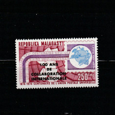 Madagascar 1974-Centenar U.P.U.,dantelat,supratipar,MNH,Mi.723