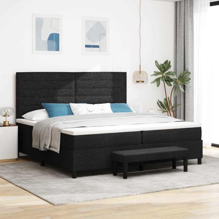 vidaXL Pat cu arcuri cu saltea Negru 200 x 200 cm țesătură