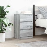Set 2 Noptiere Gri Sonoma vidaXL, 3 Sertare, 39x35x65 cm, Lemn prelucrat, Rafturi Depozitare, Design Modern
