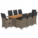 Cumpara ieftin Set bistro de gradina cu perne, 9 piese, gri, poliratan