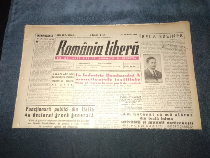 ZIARUL ROMANIA LIBERA 10 MARTIE 1949