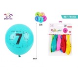 Set 6 Baloane aniversare PartyGo cifra 7, 30cm, imprimate, diverse culori