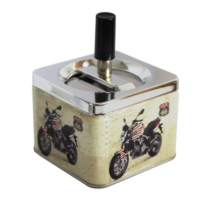 Scrumiera metalica Pufo American motorcycle antivant cu buton foto