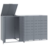 Depozitare cos gunoi cu roti 3 cosuri gri 207x79x117 cm otel