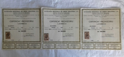 Cupoane la actiuni &amp;ndash; certificate provizorii emise in 1947 foto