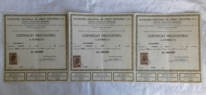 Cupoane la actiuni &ndash; certificate provizorii emise in 1947