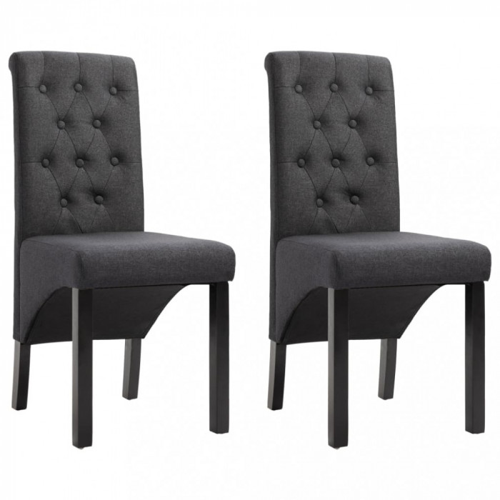 vidaXL Scaune de bucătărie, 2 buc., gri &icirc;nchis, material textil 248986