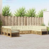 vidaXL Set canapele gradina exterior 9 piese lemn masiv acacia alb crem rezistent vreme confortabil si perne