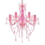Cumpara ieftin Lustra roz de cristal artificial cu 5 becuri
