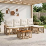 Cumpara ieftin Set de canapele de exterior 6 buc. 5-Locuri Alb Natural si Crem