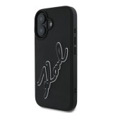 Husa originala iPhone 16 Karl Lagerfeld 3D Design, Rubber Signature, KLHCP16S3DRKSDLK