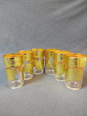 Set 6 pahare sticlă imprimeu auriu 180/ml foto