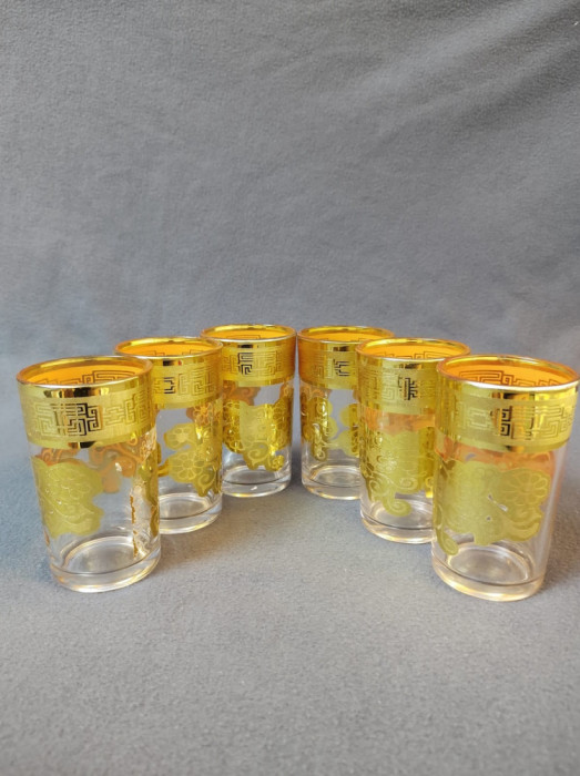 Set 6 pahare sticlă imprimeu auriu 180/ml