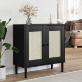 Servantă SENJA, aspect ratan negru, 80x35x80 cm, lemn masiv pin