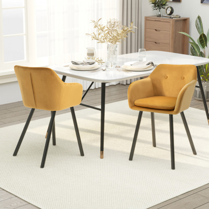 HOMCOM Set de 2 scaune pentru sufragerie cu cotiere, scaune pentru bucatarie tapitate cu catifea cu picioare din lemn, scaune pentru birou si sufrager