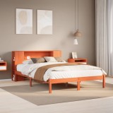 VidaXL Pat cu bibliotecă fără saltea maro 135x190 cm lemn masiv de pin 3321551