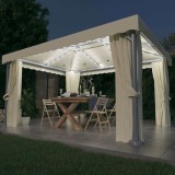 vidaXL Pavilion cu perdele &amp; șiruri lumini LED, alb crem, 4x3 m 3070353