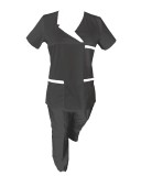 Costum Medical Pe Stil, Negru cu Elastan Cu Paspoal si Garnitură alba, Model Nicoleta - 2XL, 2XL