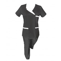 Costum Medical Pe Stil, Negru cu Elastan Cu Paspoal si Garnitură alba, Model Nicoleta - 4XL, S