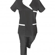 Costum Medical Pe Stil, Negru cu Elastan Cu Paspoal si Garnitură alba, Model Nicoleta - L, L