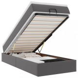 Cadru de pat otoman cu saltea gri 100x200cm piele artificiala
