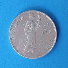 Moneda din argint 2 Lei 1914 - Regele Carol foto