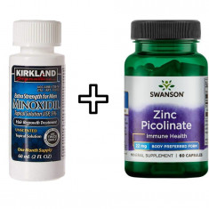 Minoxidil Kirkland 5% + Zinc Picolinate, 22 mg, Swanson, 60 capsule, Tratament pentru barba/scalp