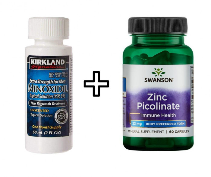 Minoxidil Kirkland 5% + Zinc Picolinate, 22 mg, Swanson, 60 capsule, Tratament pentru barba/scalp