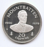 Turks Caicos 20 Crowns 1980 Lord Mountbatten, Argint 29.81g.50, Md4, KM-49 UNC !