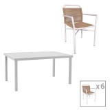 Cumpara ieftin Set de 7 buc masa si scaune de gradina Kliton Clutch aluminiu alb 150x80x74 cm