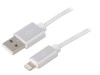 Cablu USB 2.0 Gembird Lightning 1.8m, Mufa USB A, Infasurare Textila Argintie
