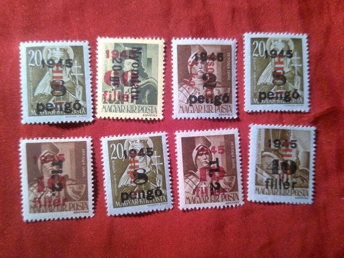 Serie mica Ungaria 1946 cu supratipar II , 8 valori