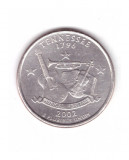 Moneda SUA 25 centi/quarter dollar 2002 P, Tennessee 1796, stare buna, curata