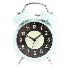 Ceas de masa desteptator Pufo Twinkle cu buton de iluminare cadran, metalic, 15 cm, albastru