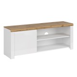 Cumpara ieftin Comoda TV DTD alb lucios stejar wotan Vilgo 156x41.5x61 cm