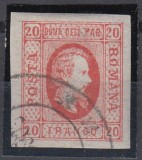 ROMANIA 1865 LP 17 CUZA EFIGIA DOMNITORULUI IN OVAL 20 PARALE ROSU STAMPILAT