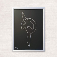Tablou zodia Capricorn, sculptura din fir continuu de sarma placata cu argint, 14×19 cm