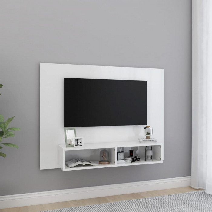 Comoda TV de perete, alb extralucios, 120x23,5x90 cm, PAL GartenMobel Dekor