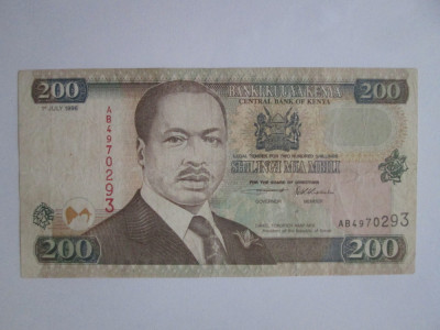 Rară! Kenya 200 Shilingi 1996 foto