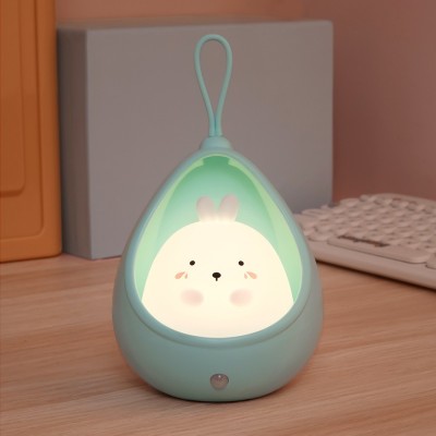 Lampa de veghe portabila cu 2 moduri de functionare flippy, silicon non-toxic, reincarcabila usb, senzor miscare, albastru, iepuras foto
